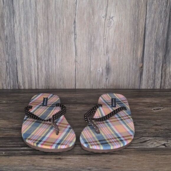 Tommy Hilfiger Plaid Cloth Bottom Thong Sandals SZ 9M - Picture 2 of 4